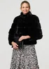 Izabel London Black Faux Fur High Neck Cropped Jacket - S Image 1