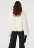 Izabel London Ivory Faux Fur Textured Cropped Jacket - 10 Image 4