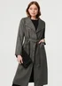 Izabel London Olive Suedette Tie Waist Longline Trench Coat - 16 Image 1