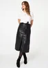Izabel London Black Faux Leather Tie Waist A-Line Midi Skirt - 18 Image 4