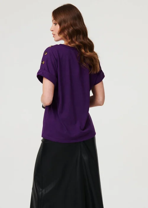 Izabel London Purple Button Trim Short Sleeve Relaxed Top - 10 Image 2