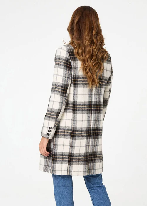 Izabel London Beige Checked Double Breasted Longline Coat - 10 Image 2