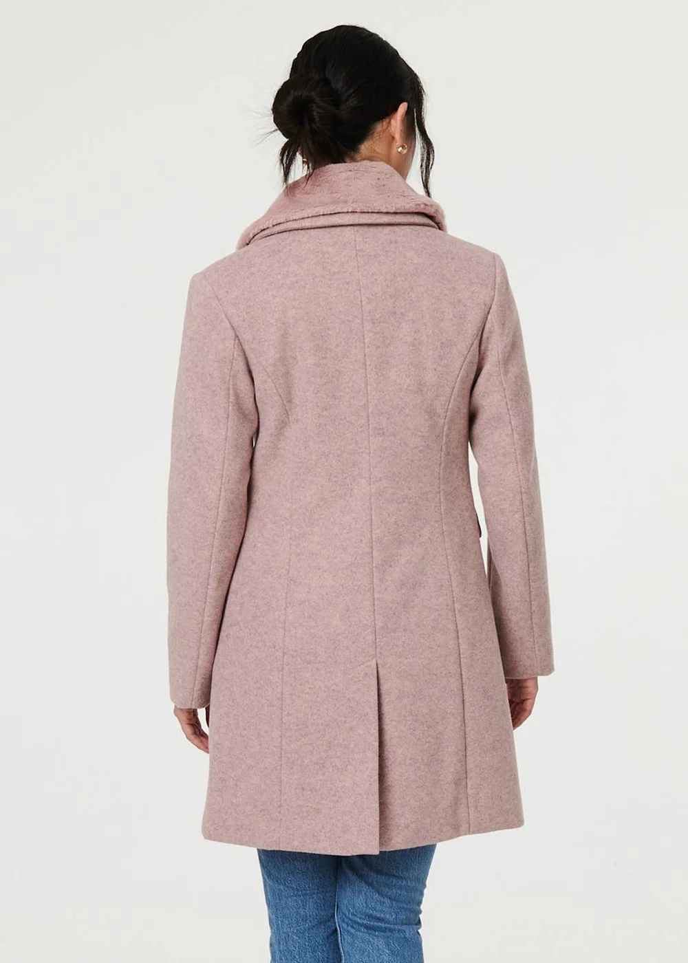 Izabel London Pink Fur Trim Double Breasted Longline Coat - 14 Image 2