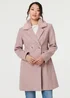 Izabel London Pink Fur Trim Double Breasted Longline Coat - 14 Image 1