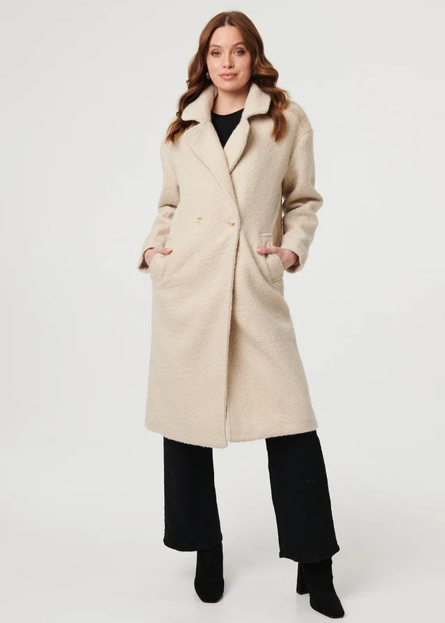 Izabel London Beige Teddy Texture Long Sleeve Oversized Coat