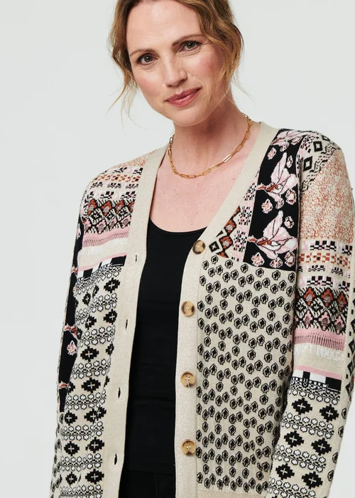 Izabel London Cream Patchwork Print Long Sleeve Cardigan - 10 Image 3