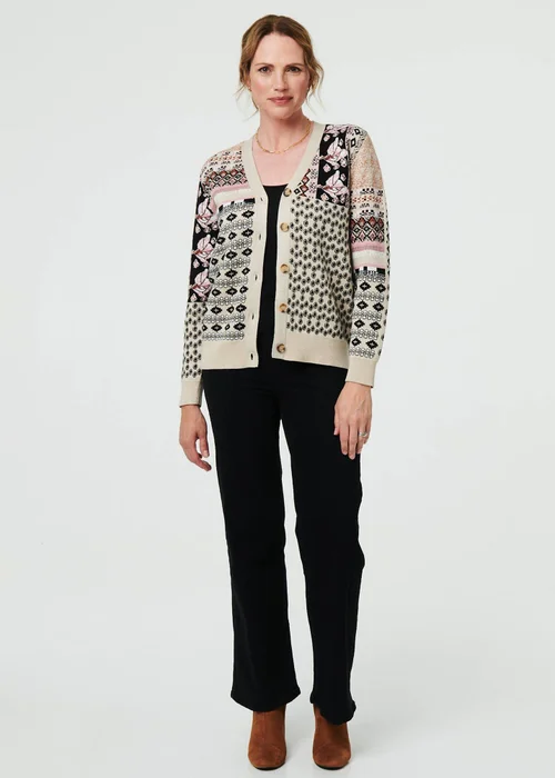 Izabel London Cream Patchwork Print Long Sleeve Cardigan - 10 Image 4