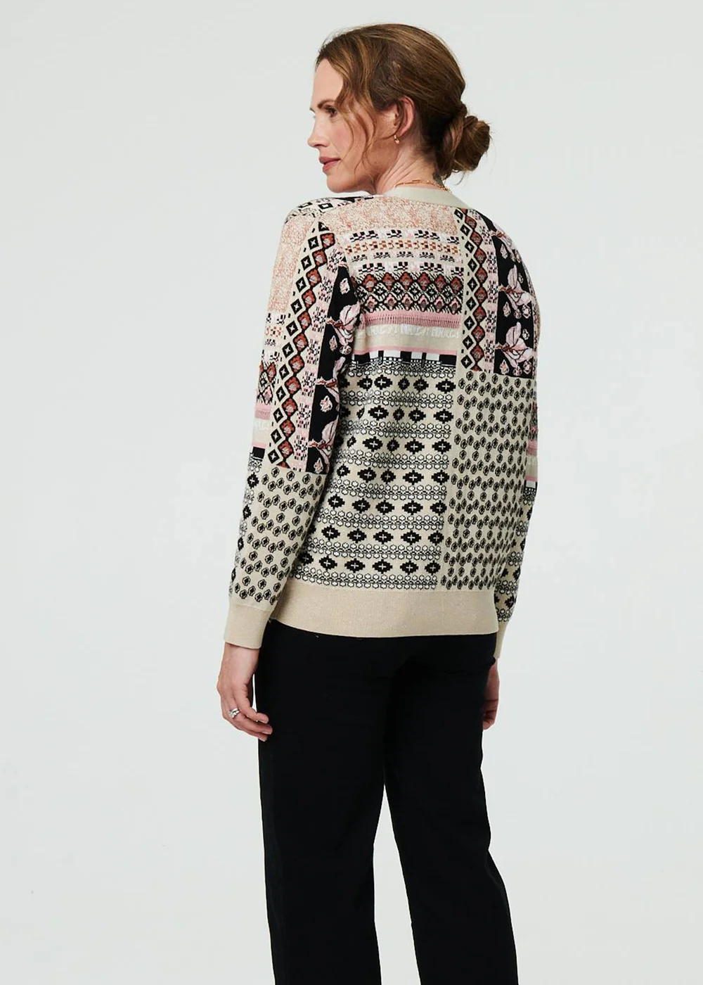 Izabel London Cream Patchwork Print Long Sleeve Cardigan - 10 Image 2