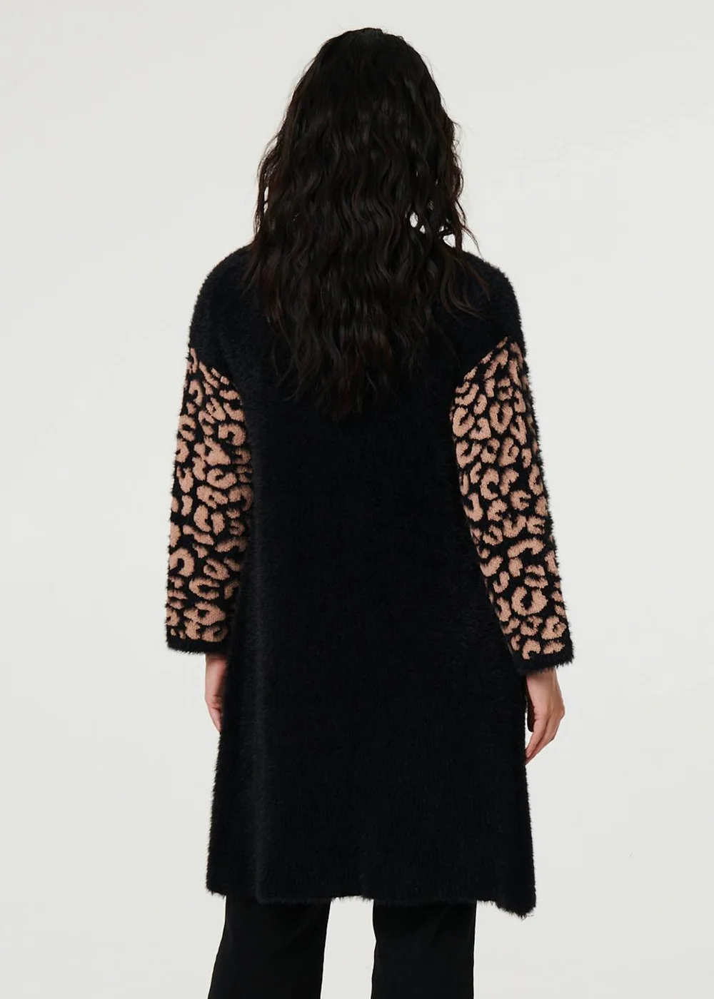 Izabel London Black Animal Print Open Longline Cardigan - S Image 2