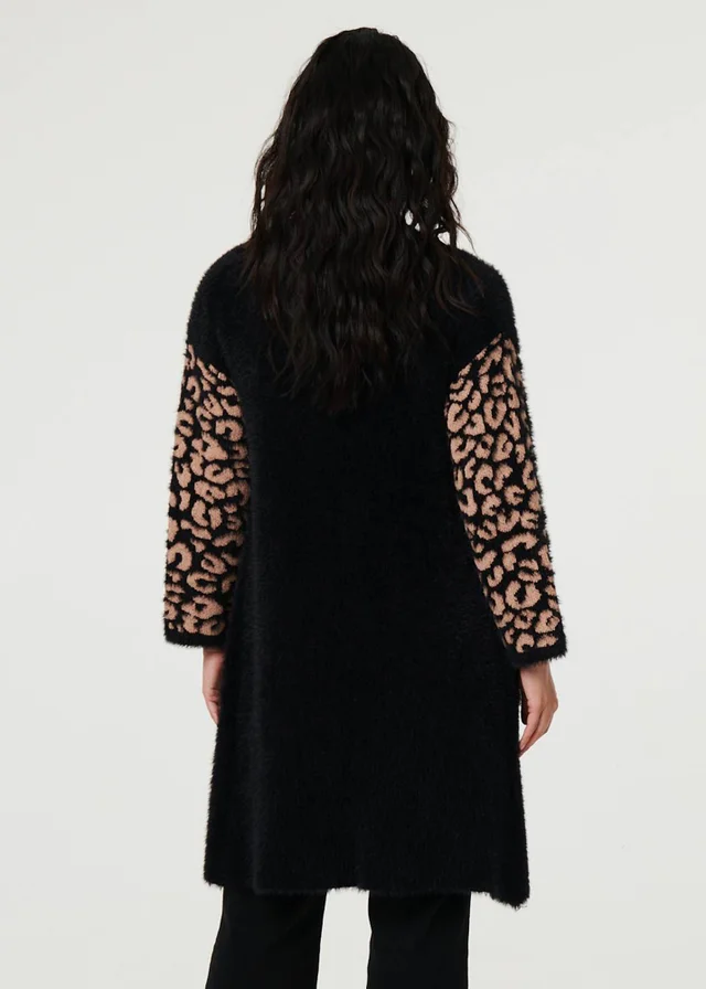 Izabel London Black Animal Print Open Longline Cardigan
