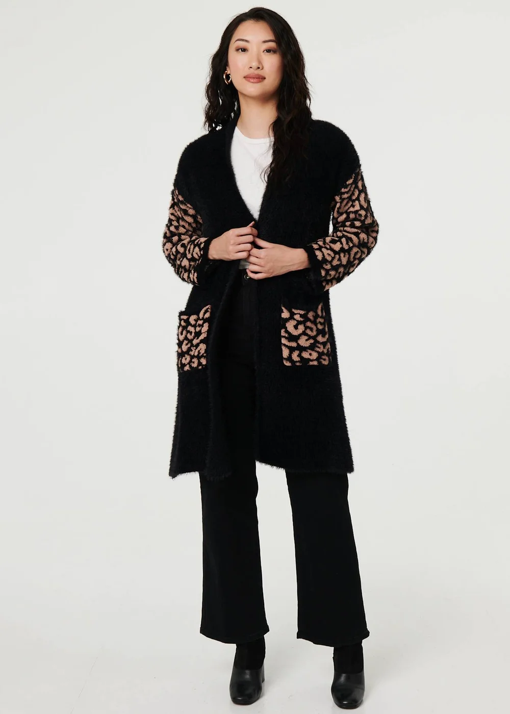 Izabel London Black Animal Print Open Longline Cardigan - S Image 1