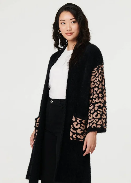 Izabel London Black Animal Print Open Longline Cardigan - S Image 4