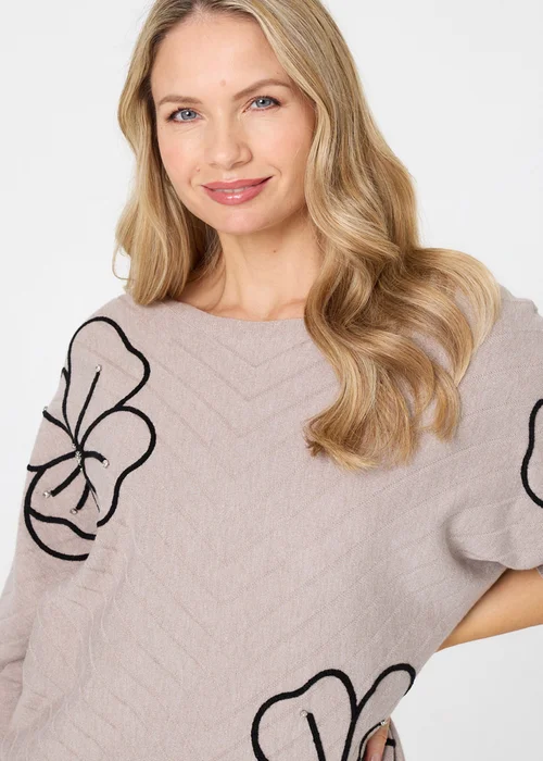 Izabel London Beige Floral Sparkle Batwing Sleeve Jumper - 12 Image 3