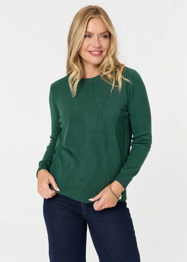 Izabel London Green Textured Long Sleeve Slim Knit Jumper