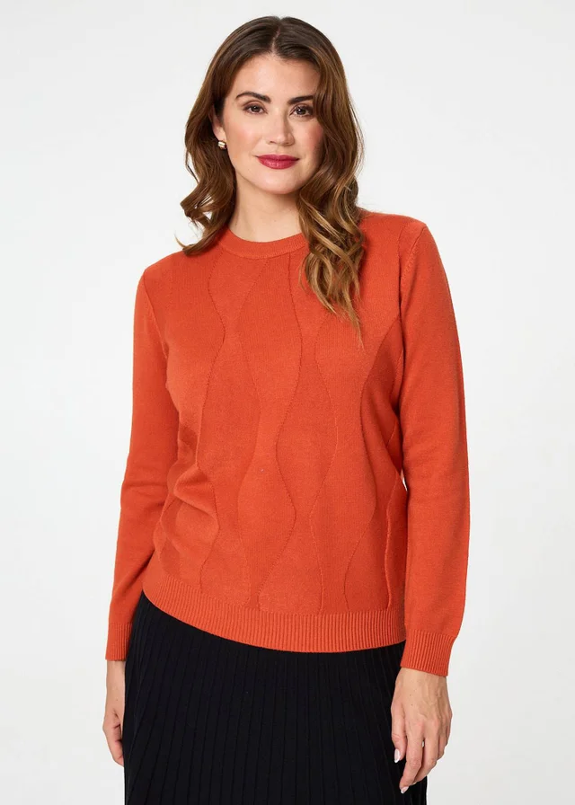 Izabel London Orange Textured Long Sleeve Slim Knit Jumper