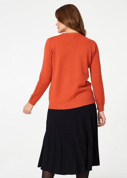 Izabel London Orange Textured Long Sleeve Slim Knit Jumper - XL Image 2
