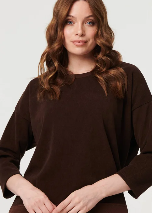 Izabel London Brown Contrast Hem Relaxed 3/4 Sleeve Jumper - 12 Image 3
