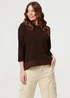 Izabel London Brown Contrast Hem Relaxed 3/4 Sleeve Jumper - 12 Image 1