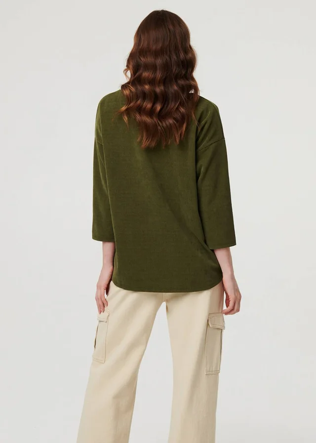 Izabel London Khaki Contrast Hem Relaxed 3/4 Sleeve Jumper