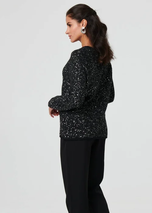 Izabel London Black Sparkly Embellished Slim Jumper - M Image 2