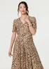 Izabel London Brown Animal Print Belt Detail Midi Dress - 16 Image 4