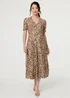 Izabel London Brown Animal Print Belt Detail Midi Dress - 16 Image 1