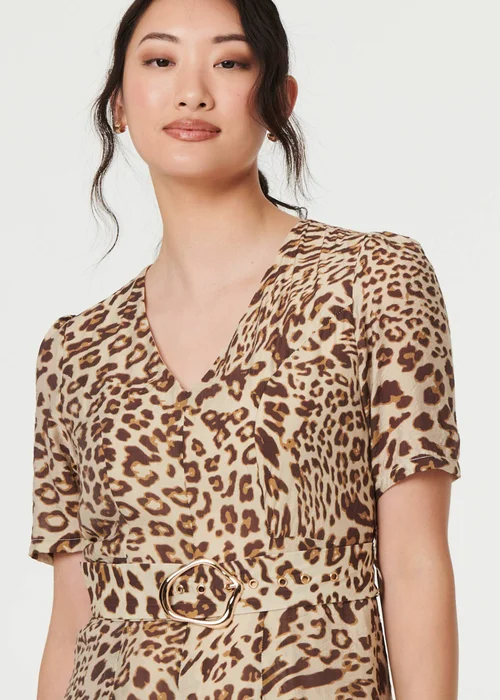 Izabel London Brown Animal Print Belt Detail Midi Dress - 16 Image 3