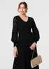 Izabel London Black Pleated Lace Puff Sleeve Midi Dress - 8 Image 4