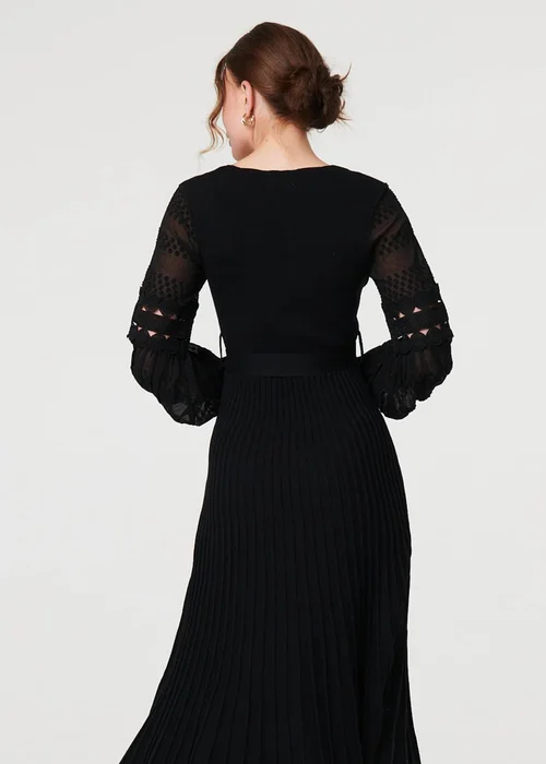 Izabel London Black Pleated Lace Puff Sleeve Midi Dress - 8 Image 2