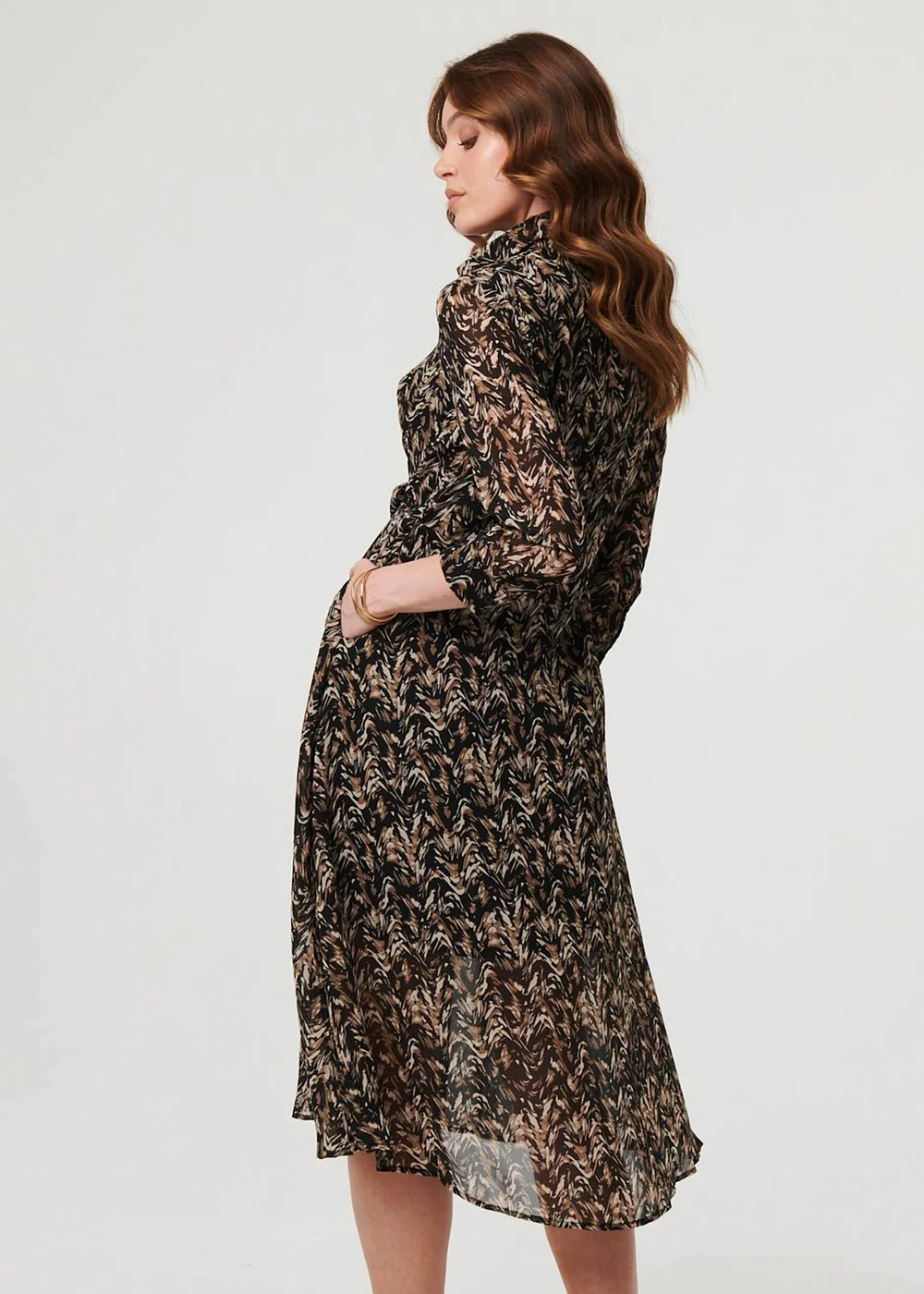 Izabel London Black Abstract Tie Waist Shirt Midi Dress - 14 Image 2