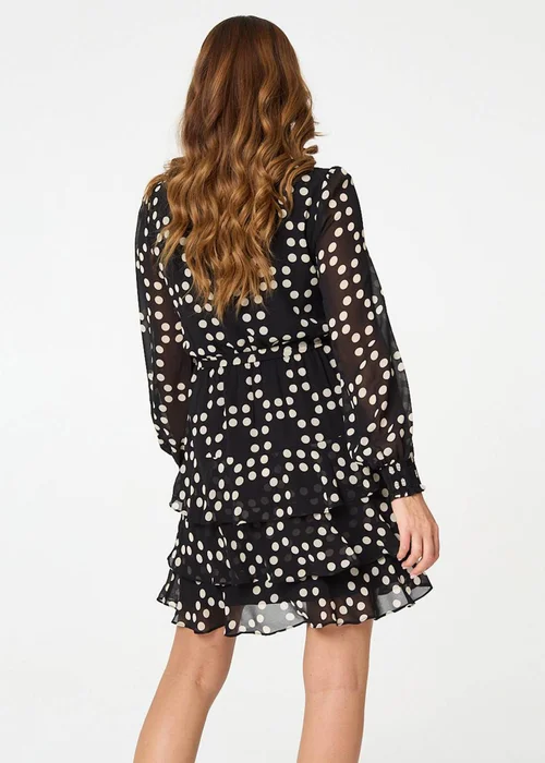 Izabel London Black Polka Dot Semi Sheer Layer Short Dress - 16 Image 2