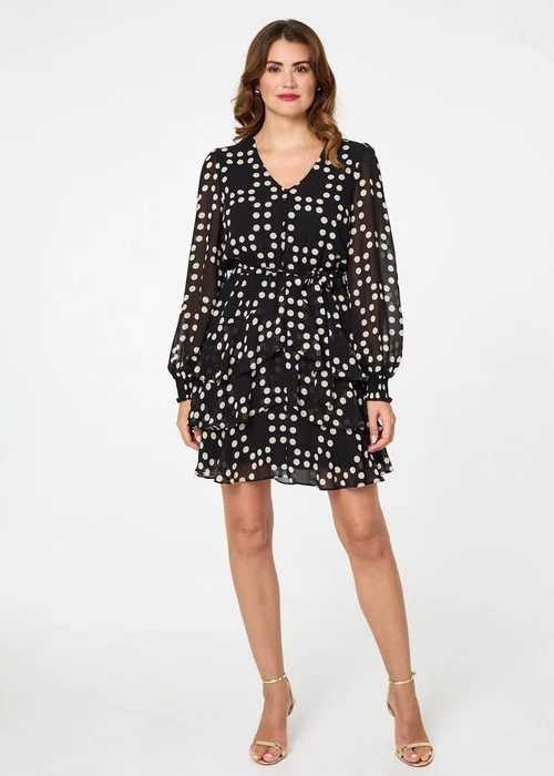 Izabel London Black Polka Dot Semi Sheer Layer Short Dress - 16 Image 4