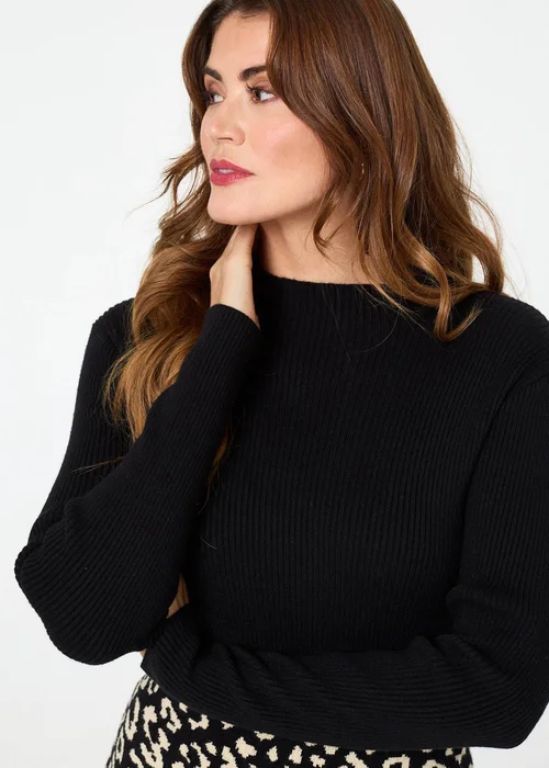 Izabel London Black Animal Print Contrast Knit Midi Dress - 12 Image 3