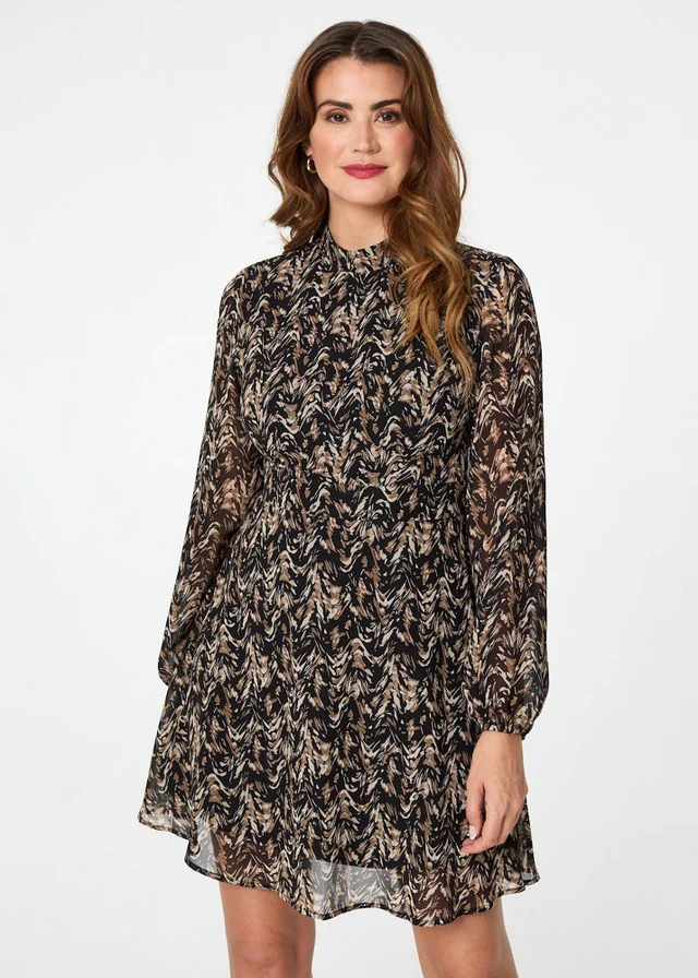 Izabel London Black Abstract Semi Sheer Short Skater Dress