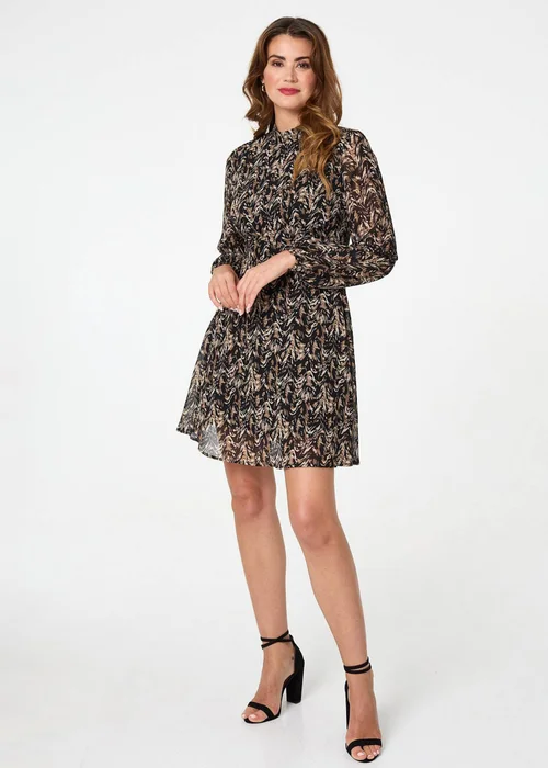 Izabel London Black Abstract Semi Sheer Short Skater Dress - 14 Image 4