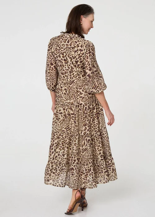 Izabel London Brown Animal Print 3/4 Puff Sleeve Midi Dress - 8 Image 2