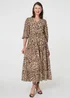 Izabel London Brown Animal Print 3/4 Puff Sleeve Midi Dress - 8 Image 1