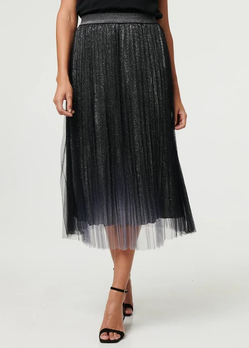 Izabel London Black Sparkly Semi Sheer High Waist Midi Skirt - 14 Image 3