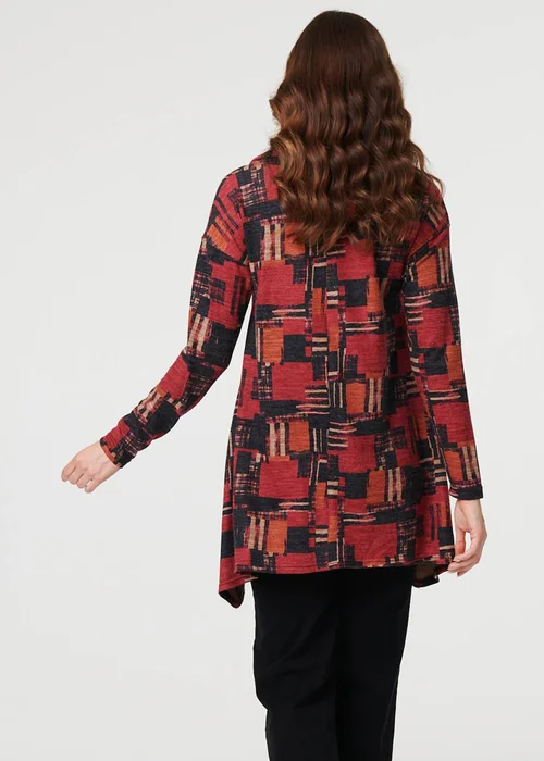 Izabel London Red Printed Long Sleeve Cowl Neck Tunic Top - Size 16 Image 2