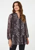 Izabel London Black Printed Long Sleeve Frilled Tunic Shirt - 8 Image 1