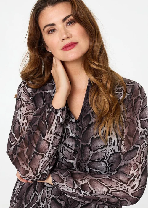 Izabel London Black Printed Long Sleeve Frilled Tunic Shirt - 8 Image 3