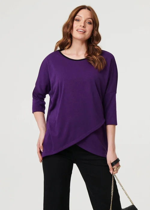 Izabel London Purple Asymmetric Zip Hem 3/4 Sleeve Tunic Top - 10 Image 1
