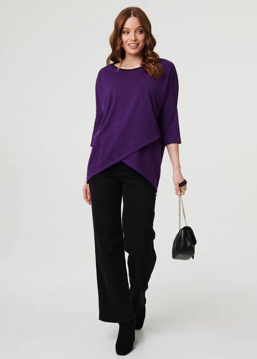 Izabel London Purple Asymmetric Zip Hem 3/4 Sleeve Tunic Top - 10 Image 4
