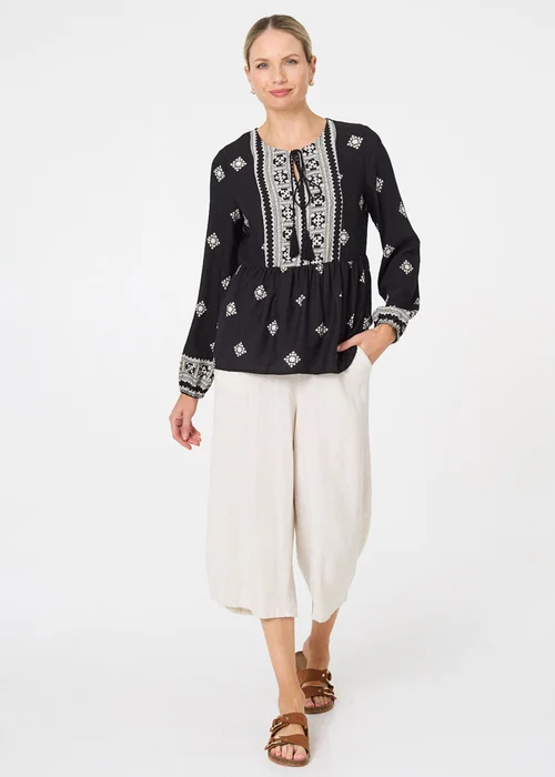 Izabel London Black Border Print Long Sleeve Tassel Blouse - 12 Image 4