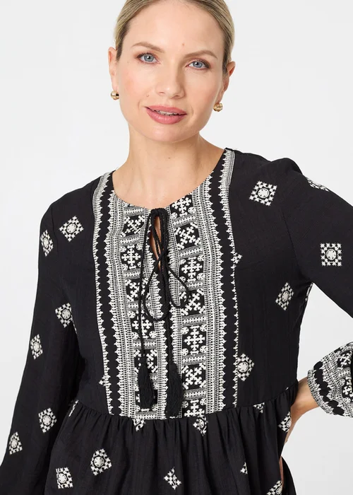 Izabel London Black Border Print Long Sleeve Tassel Blouse - 12 Image 3