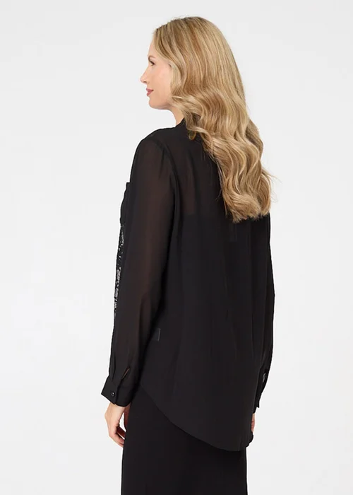 Izabel London Black Floral Lace Semi Sheer Long Sleeve Shirt - 8 Image 2