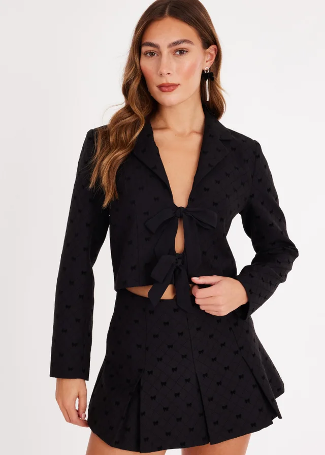 Quiz Black Bow Detail Cropped Blazer