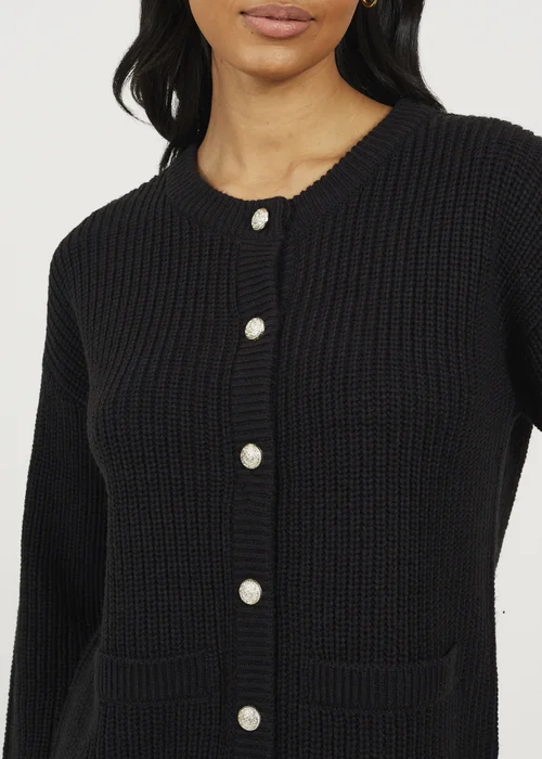 Brave Soul Black Round Neck Fisherman Knit Cardigan - Extra Large Image 3