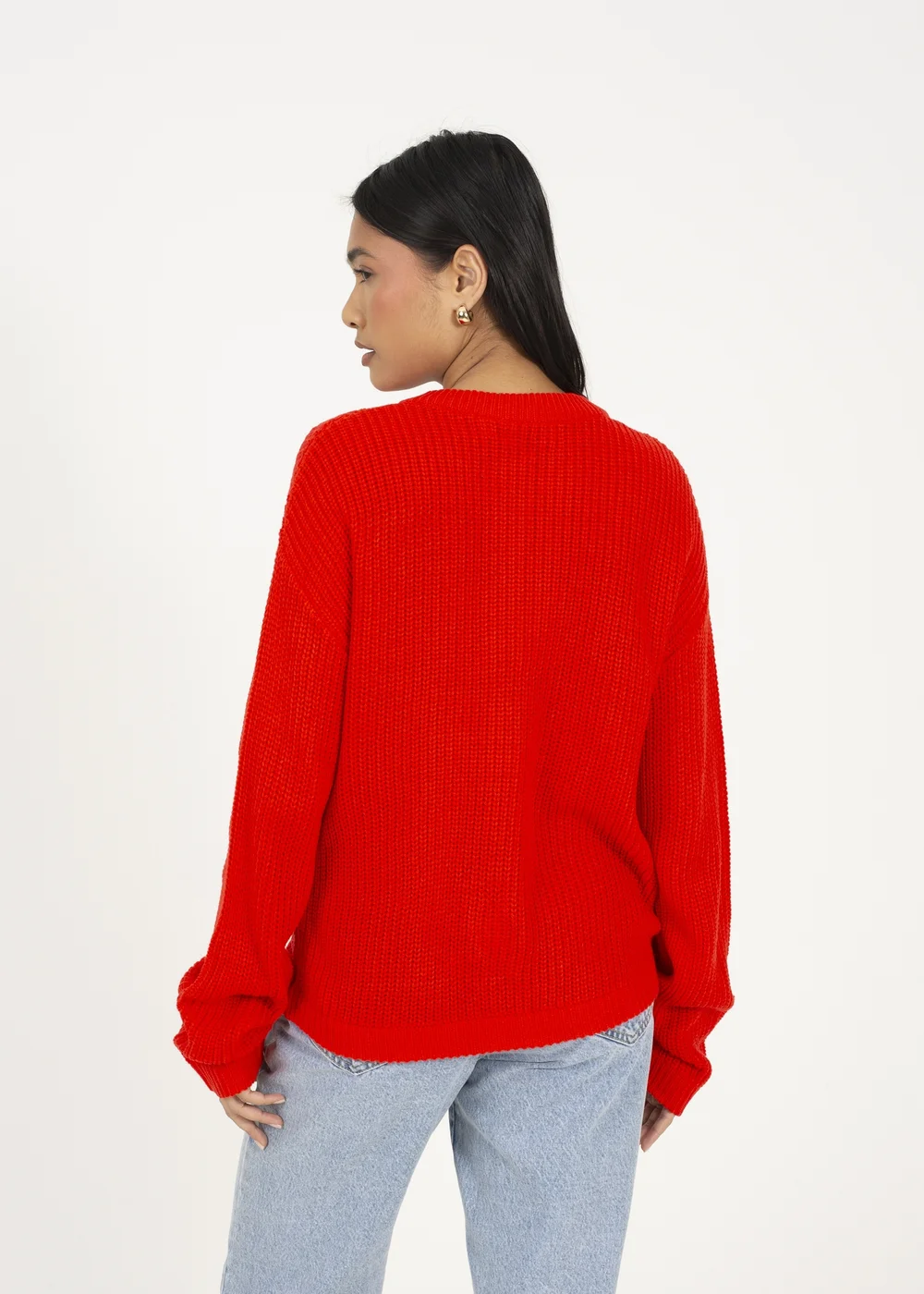 Brave Soul Red Round Neck Fisherman Knit Cardigan - Extra Large Image 2