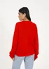 Brave Soul Red Round Neck Fisherman Knit Cardigan - Extra Large Image 2